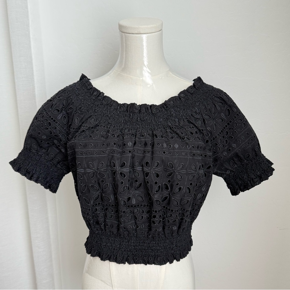 JCREW Puff-sleeve smocked top in eyelet Size US small NWOT